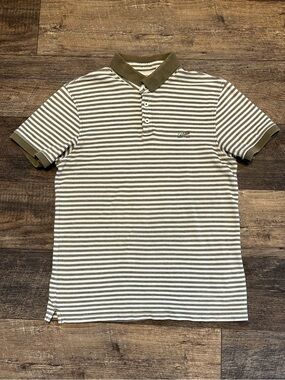 Vintage Striped Rugby Levi’s Polo Shirt Olive Green Cream Y2K Men’s M